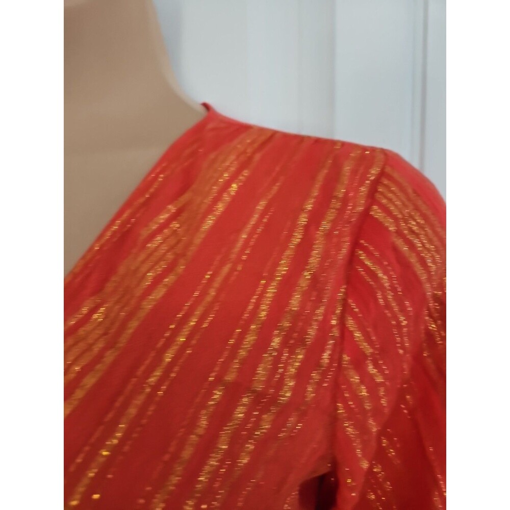Michael Kors Women's Orange Gold Metallic Stripe V-Neck Faux Wrap Dress Size XL - Picture 5 of 11
